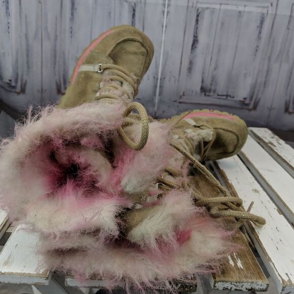 skechers girl pink faux fur winter snow warm boots - Picture 7 of 7